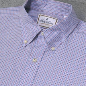 Brooks Brothers Shirt Thomas Mason Luxury Mens 16-34 Blue Orange Plaid Button